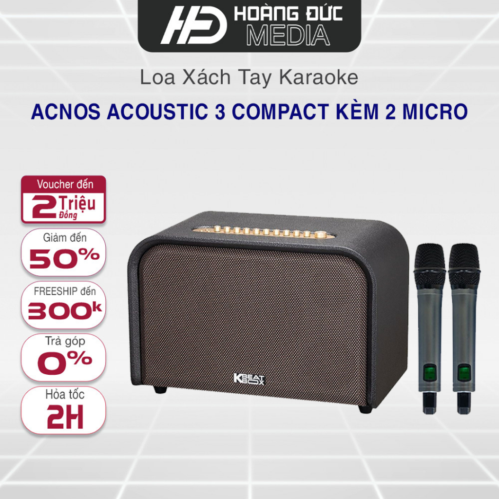 Loa karaoke Acnos ACOUSTIC 3 Compact 220W (RMS) Và Acnos ACOUSTIC 3 V26 Kèm 2 Micro Chống Hú Cao Cấp