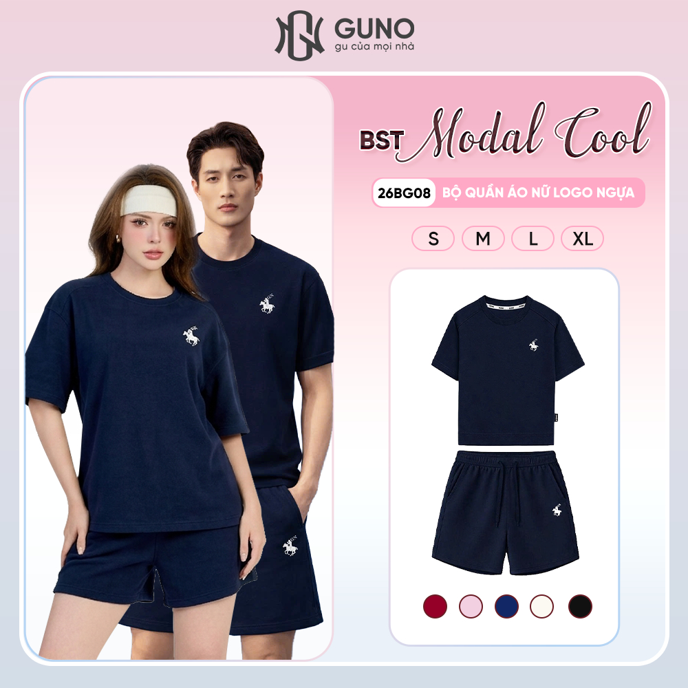[BST MODAL COOL 2026] Set Bộ Đồ Nam Nữ Cộc Tay GUNO Vải Modal Cool Trơn Màu Thêu Ngựa 26BG08/BB09 | BigBuy360 - bigbuy360.vn