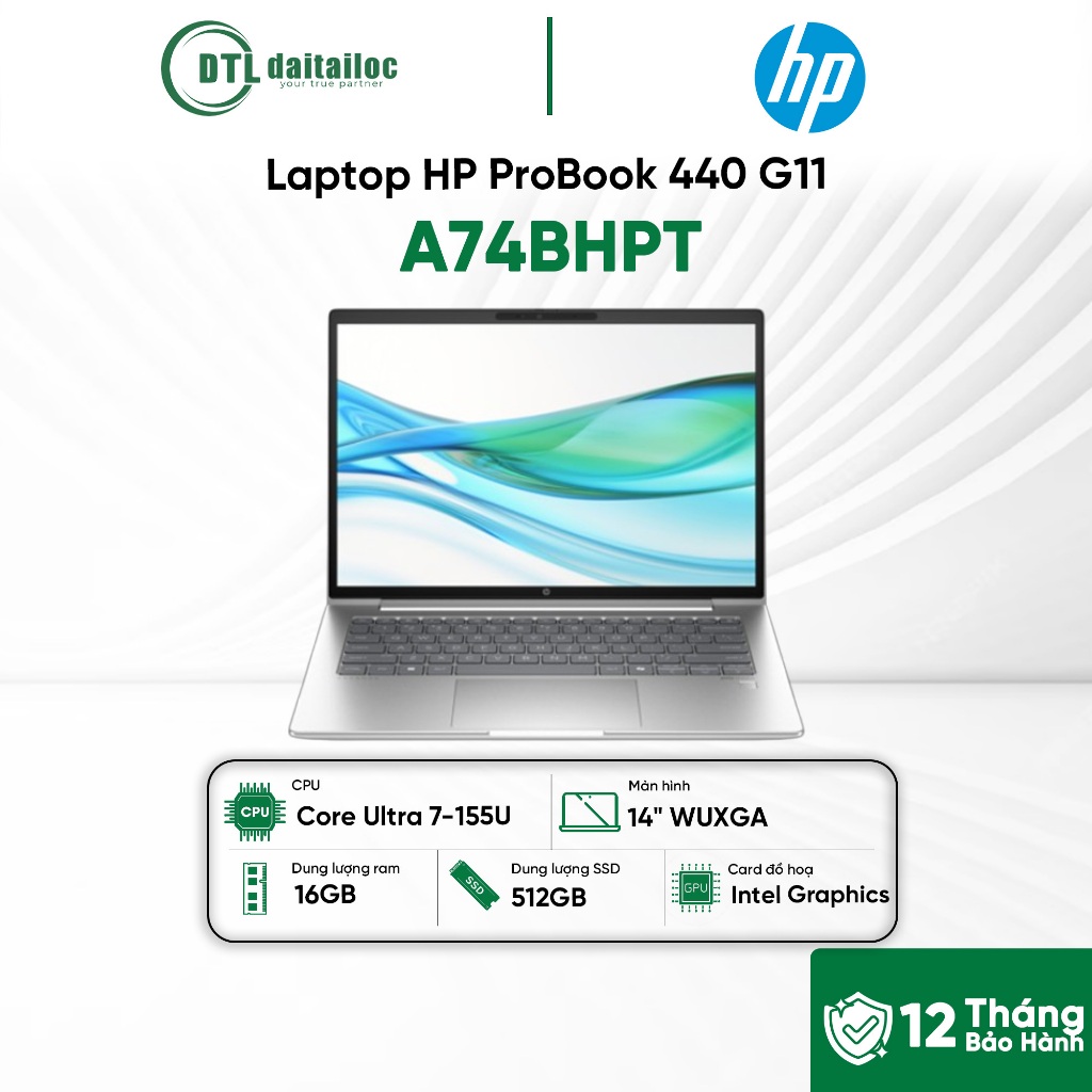 Laptop HP ProBook 440 G11 A74BHPT Core Ultra 7-155U 16GB 512GB SSD 14" WUXGA Win 11 Bạc | Chính hãng