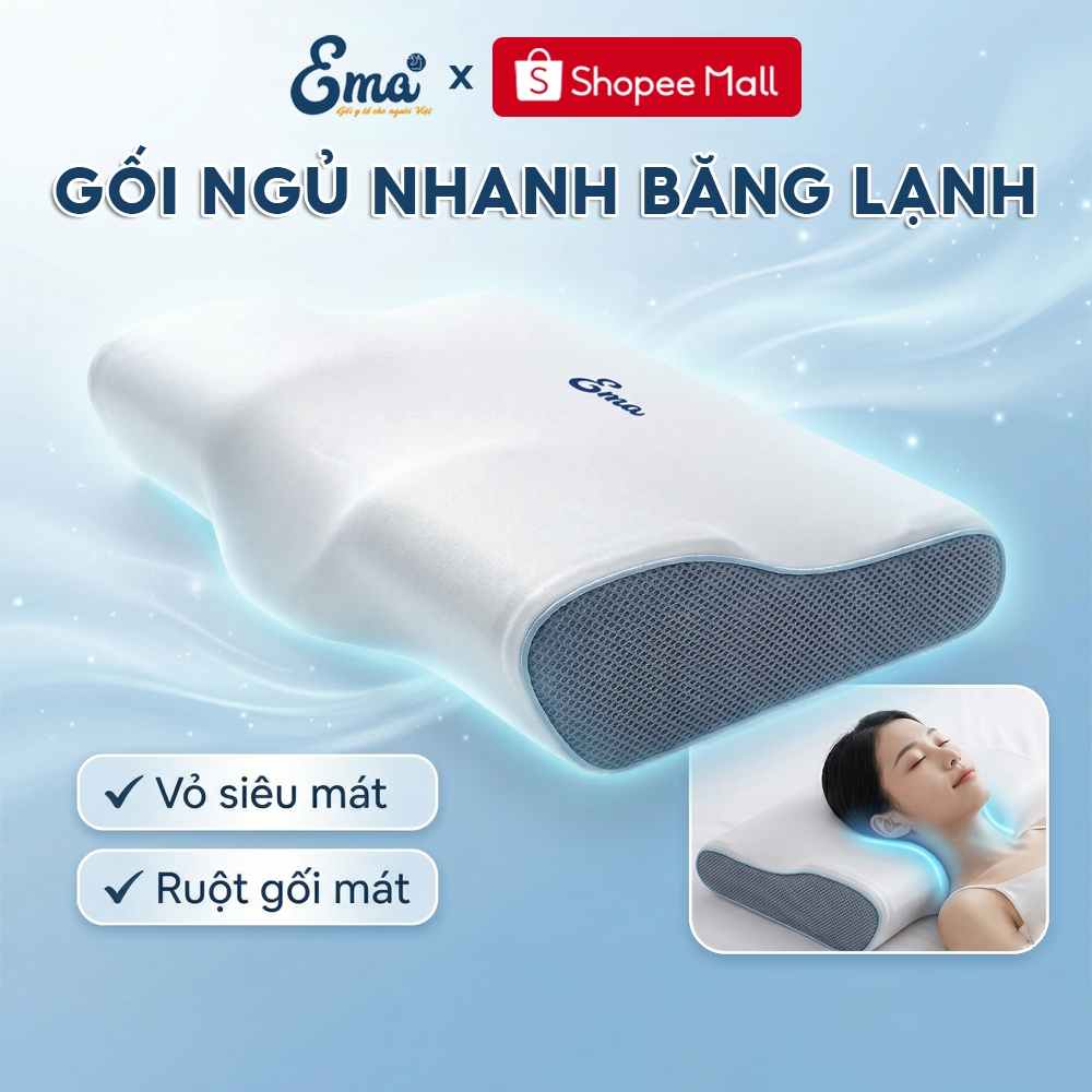 Gối Ngủ Nhanh Cao Su Non Băng Lạnh EMA - Thiết Kế Chống Đau Cổ Vai Gáy, Hỗ Trợ Ngủ Nhanh | BigBuy360 - bigbuy360.vn