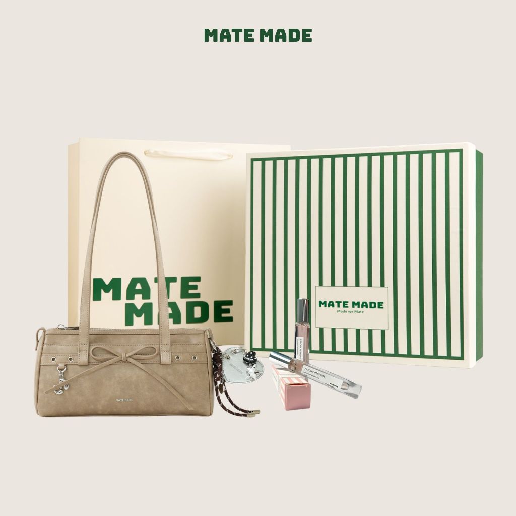 Set Quà Tặng MATE MADE Túi Đeo Vai Lume Kèm Charm, Nước Hoa, Hộp Quà Xanh Kẻ Trắng (Tặng Bạn Thân, B