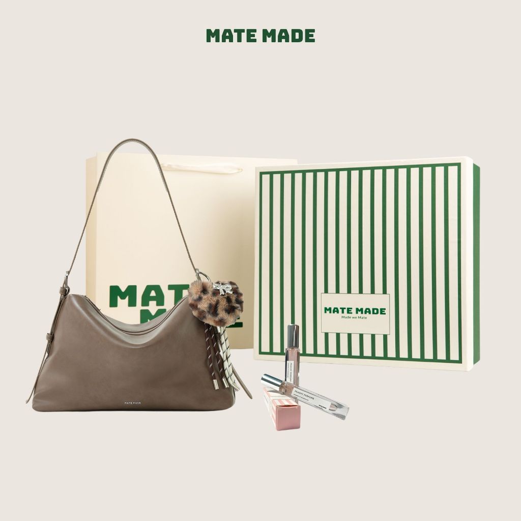 Set Quà Tặng MATE MADE Túi Đeo Vai Solace Kèm Charm, Nước Hoa, Hộp Quà Xanh Kẻ Trắng (Tặng Bạn Thân,