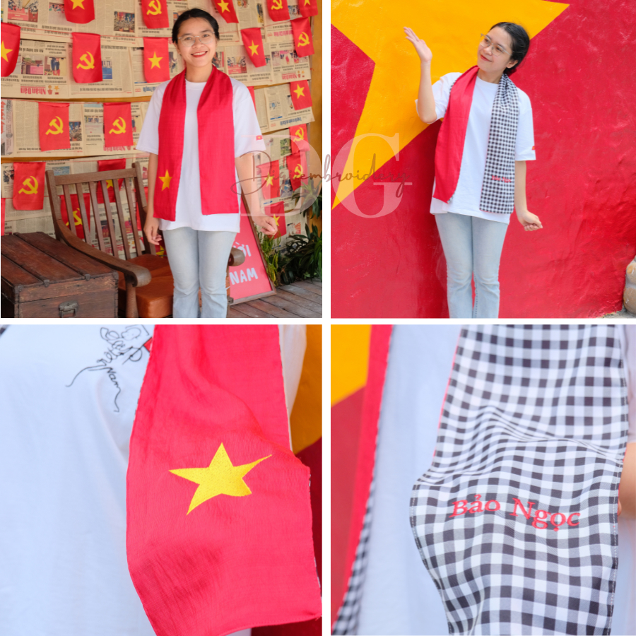Khăn Rằn Việt Nam, Khăn Cờ Đỏ Ngôi Sao Vàng, Khăn Rằn 2 Lớp, Khăn Quà Tặng Thêu Tên