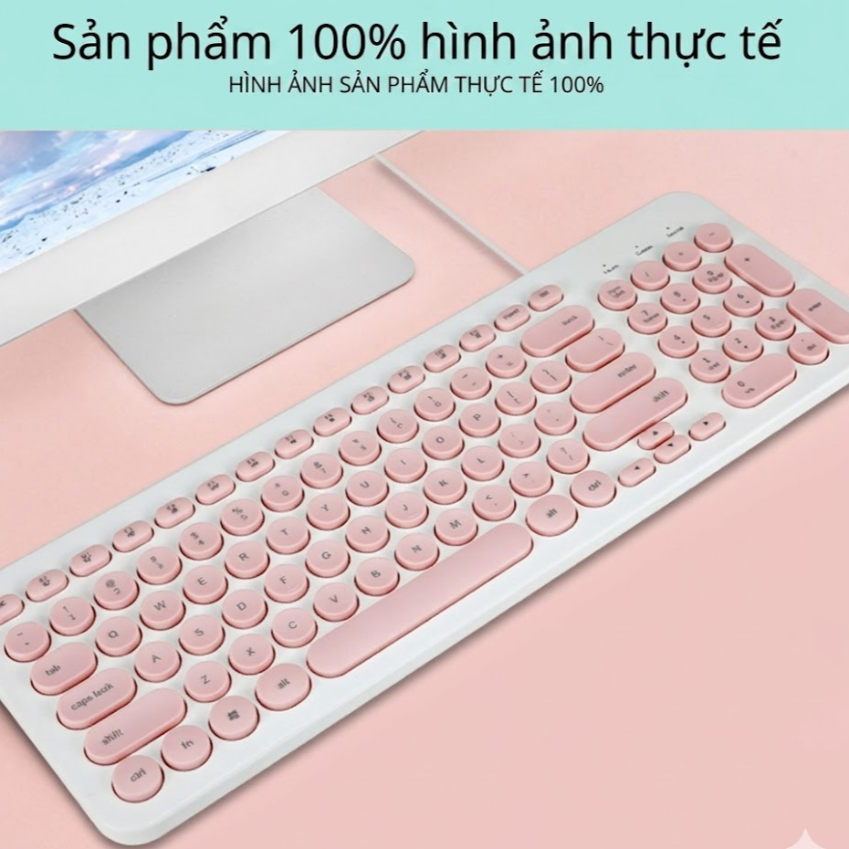 Bàn Phím Máy Tính Văn Phòng D520 Có Dây USB Siêu Mỏng Retro Tròn - Màu Pastel