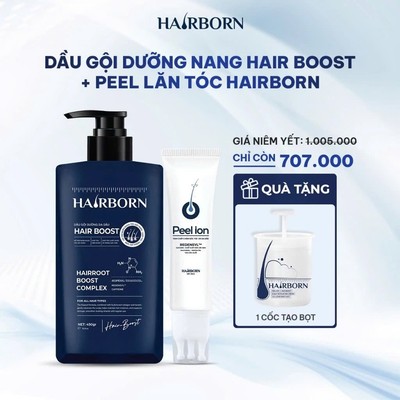 Combo Giảm Rụng & Kích Thích Mọc Tóc Dầu Gội Hair-Boost và Lăn Tóc Hairborn