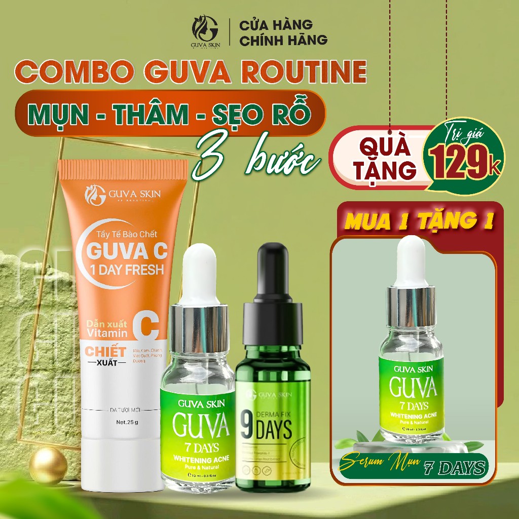 MUA 1 - TẶNG 1 SERUM MỤN 7 DAYS -  COMBO GUVA ROUTINE MỤN – THÂM – SẸO| Serum Mụn  + Tẩy Tế Bào Chết