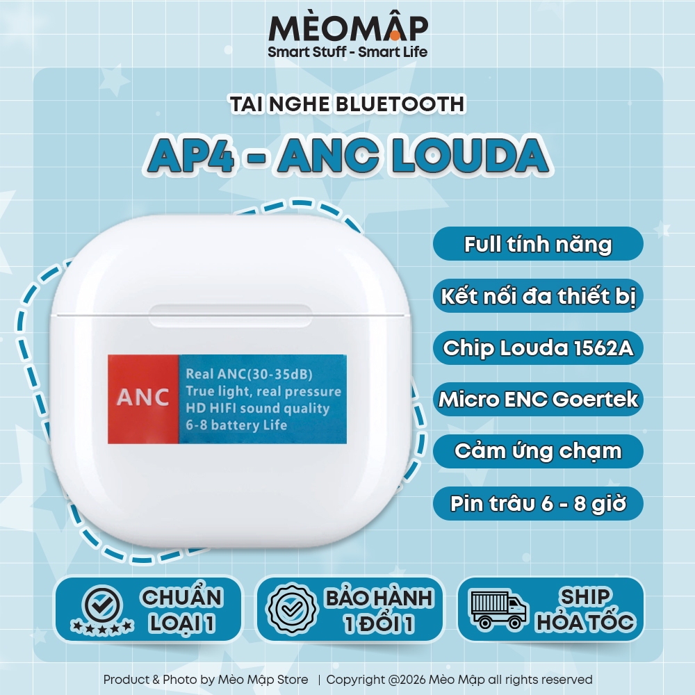 [ AP 4 - LOUDA ANC ] Tai Nghe Bluetooth AP4  - Chống Ồn Xuyên Âm 35Db - Mèo Mập Store