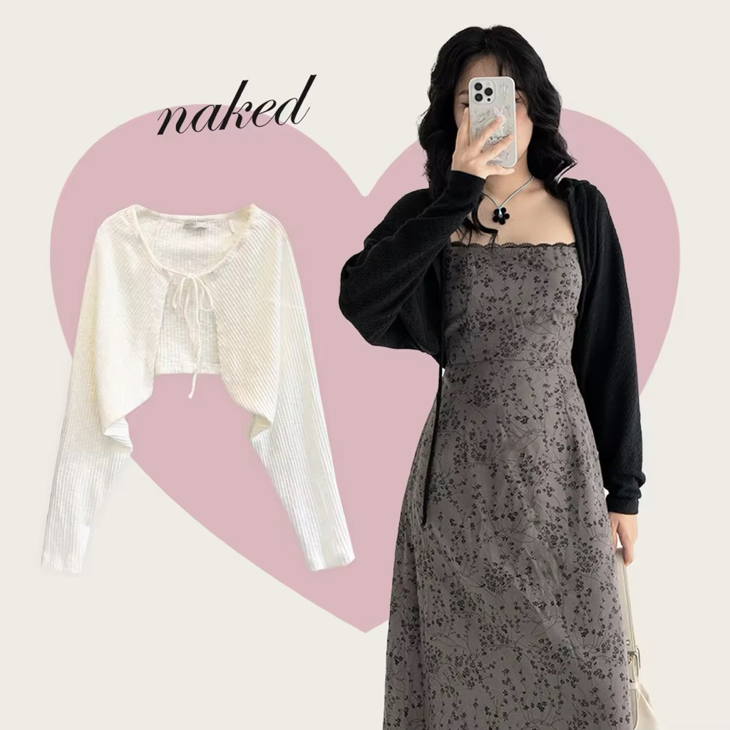 Pass áo khoác Naked by V len mỏng buộc nơ Bolero Cardigan - Onesize
