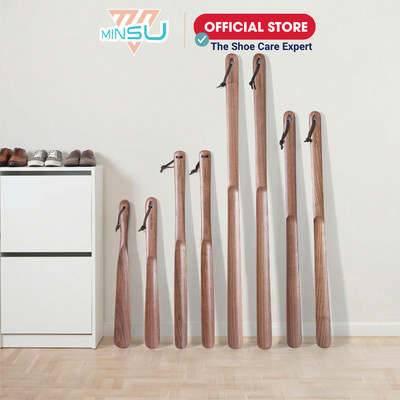 Cây Đón Gót Giày MINSU Shoehorn M2466 Gỗ Óc Chó Cao Cấp, Hỗ Trợ Mang Giày Êm Ái, Chống Trầy Xước Gót, Tăng Tuổi Thọ Giày