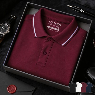 Áo thun Polo Cao Cấp Nam cổ bẻ SIXMEN - Đỏ đô viền - Thoáng mát, sang trọng [Tặng Kèm Hộp Quà]