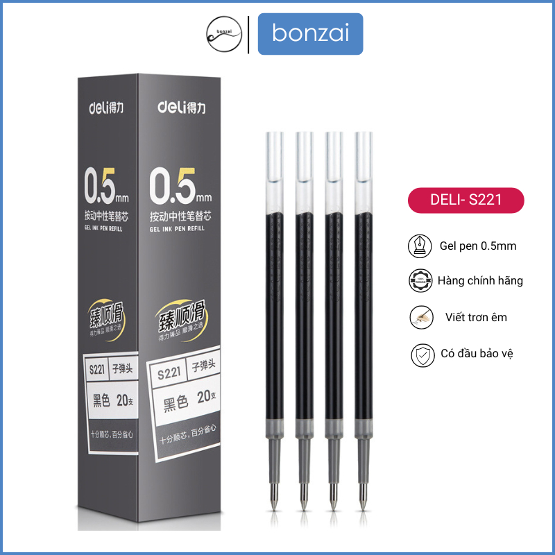 Ruột bút gel Deli S221/6909H ngòi 0,5mm viết trơn êm dùng thay thế cho Bút A575, S101