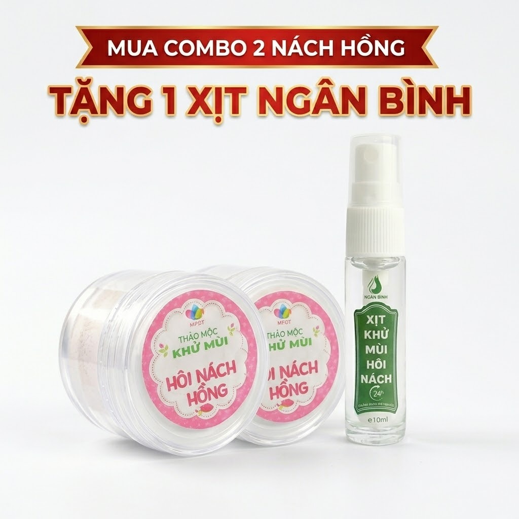 [MUA 2 TẶNG 1] Combo 2 bột thảo mộc nách hồng tặng 1 xịt khử mùi Ngân Bình giúp khô thoáng