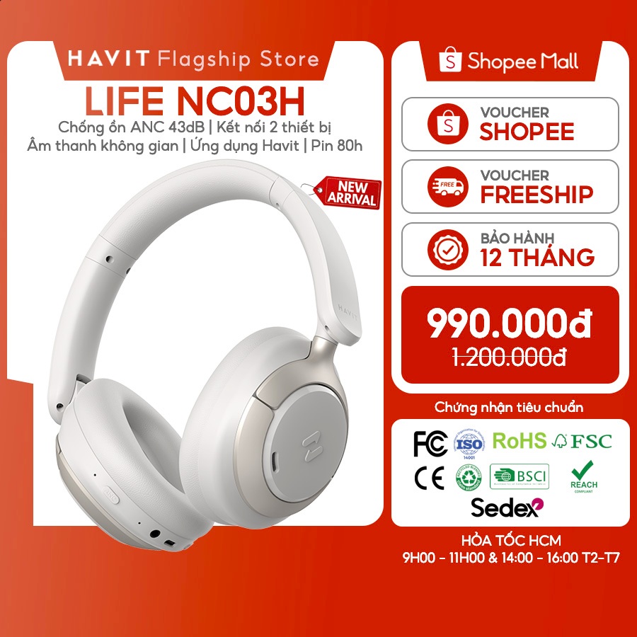 Tai nghe Bluetooth Headphone Havit Life NC03H | Spatial Hires Audio | Kết nối 2 TB & App Control | Bluetooth 6.0 | BigBuy360 - bigbuy360.vn