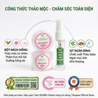 [MUA 2 TẶNG 1] Combo 2 bột thảo mộc nách hồng tặng 1 xịt khử mùi Ngân Bình giúp khô thoáng