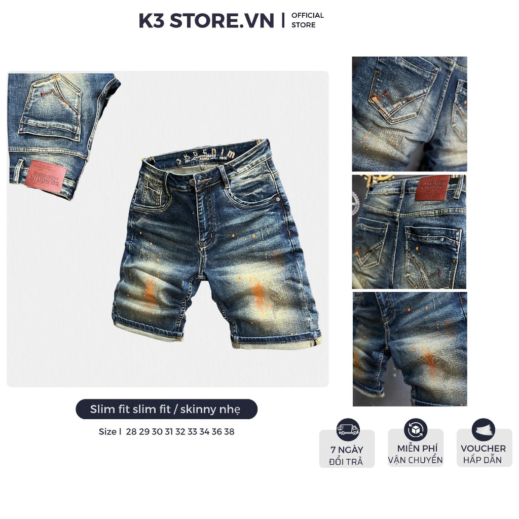 [K3 STORE VN] Quần Short Jean Guangzhou Nam Màu QS2146-3K1530 Xanh Vintage Was xanh Dơ Phủ Sơn Mẫu M