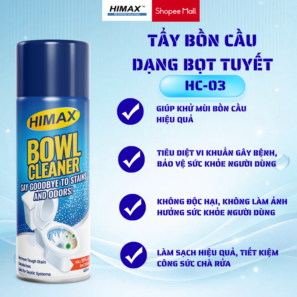Xịt tẩy rửa bồn cầu HIMAX Bowl Cleaner [HC-03]- Khử mùi hôi- Tẩy sạch cặn bẩn, vết ố cứng đầu | HIMAX