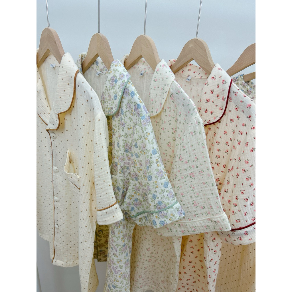 Đồ bộ mặc nhà pyjama quần dài tay cộc vải xô muslin mềm mại
