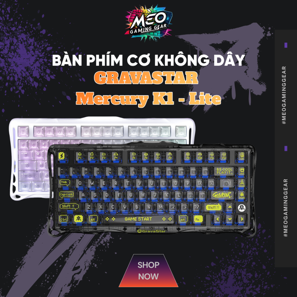 Bàn Phím Cơ Gravastar Mercury K1 Lite - LED RGB, 3 MODE, Trang Trí Siêu Đẹp, Thiết kế tinh xảo