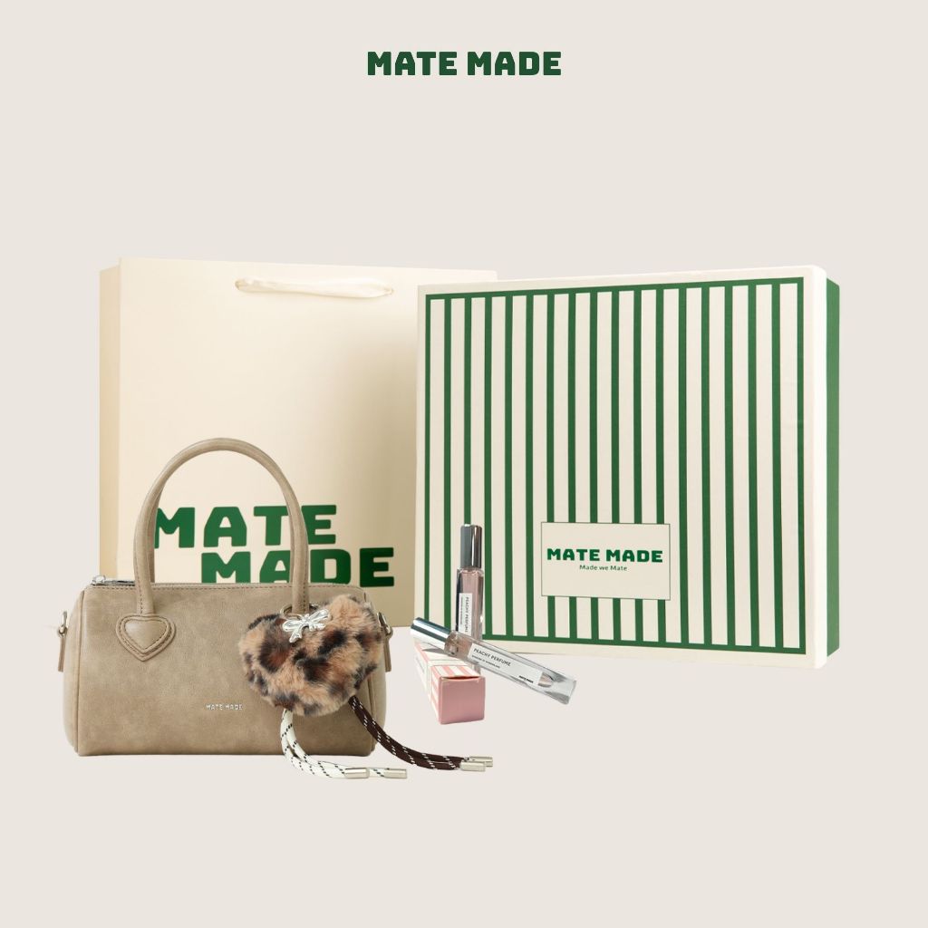 Set Quà Tặng MATE MADE Túi Xách Tay Mira Kèm Charm, Nước Hoa, Hộp Quà Xanh Kẻ Trắng (Tặng Bạn Thân, 