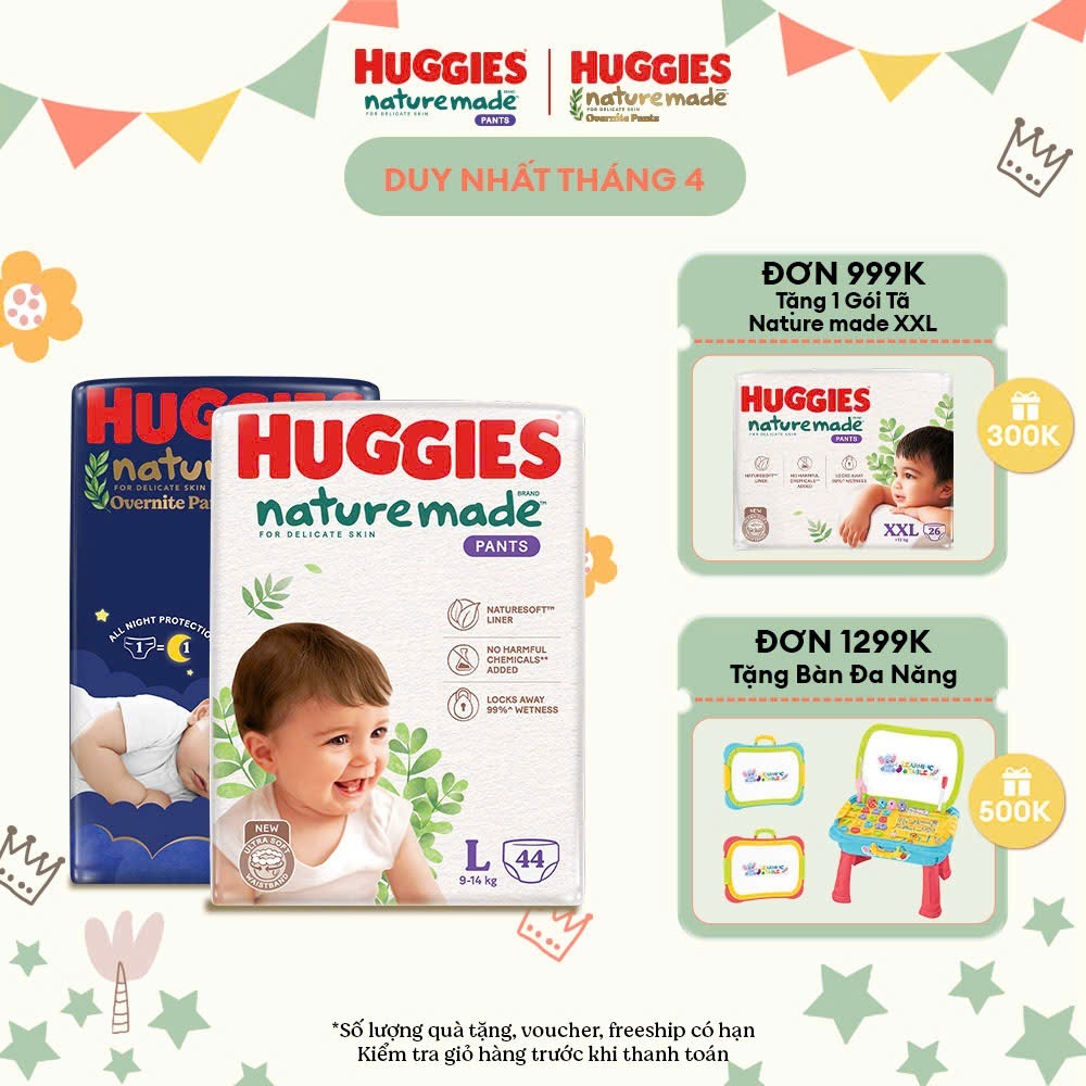 Tã bỉm Huggies Nature Made cao cấp NB/S/M/L/XL/ XXL cho bé