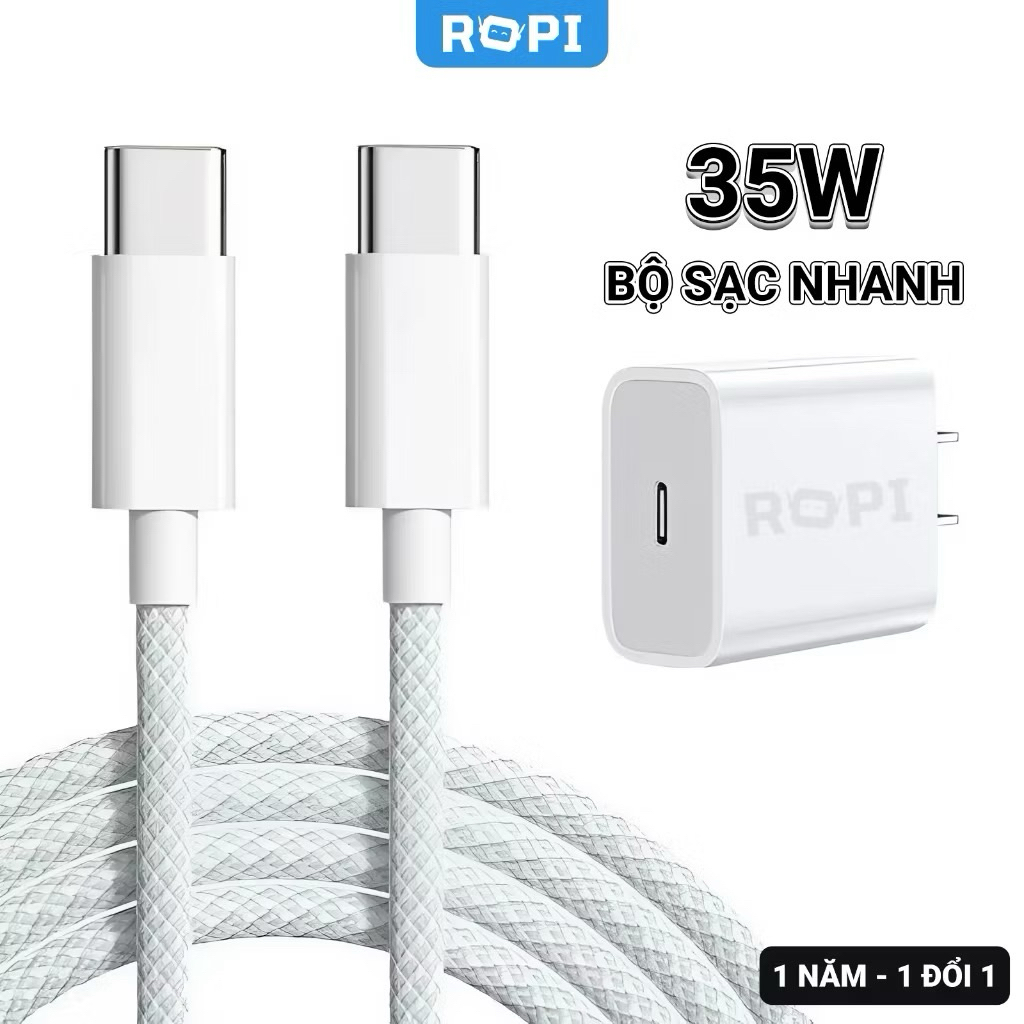 Sạc Nhanh 35w Phone 15 16 17 Type C - C ROPI Cáp Dù Chống Rối Chống Gập An Toàn - Bảo Hành 1 Năm