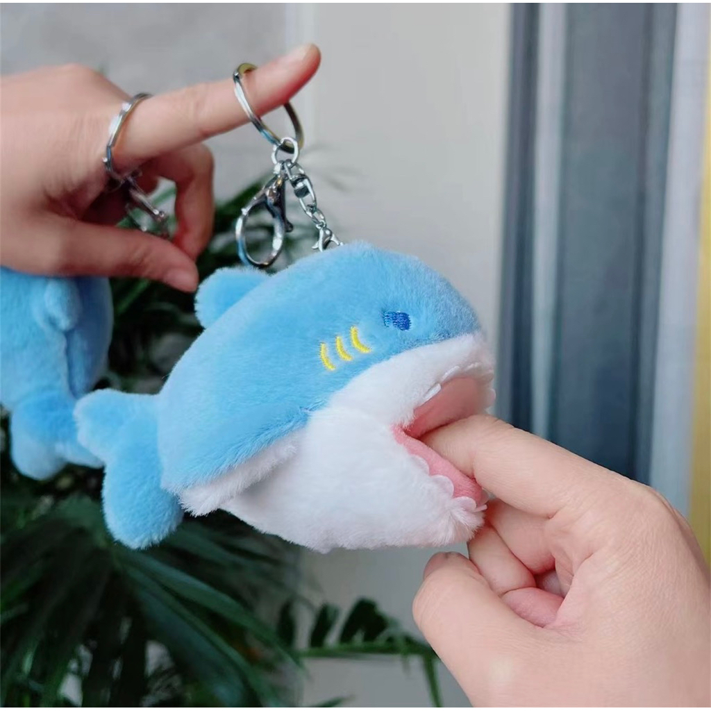Móc khóa thú nhồi bông cá mập baby shark và cá voi, mô phỏng sinh vật biển, dễ thương, phù hợp làm q