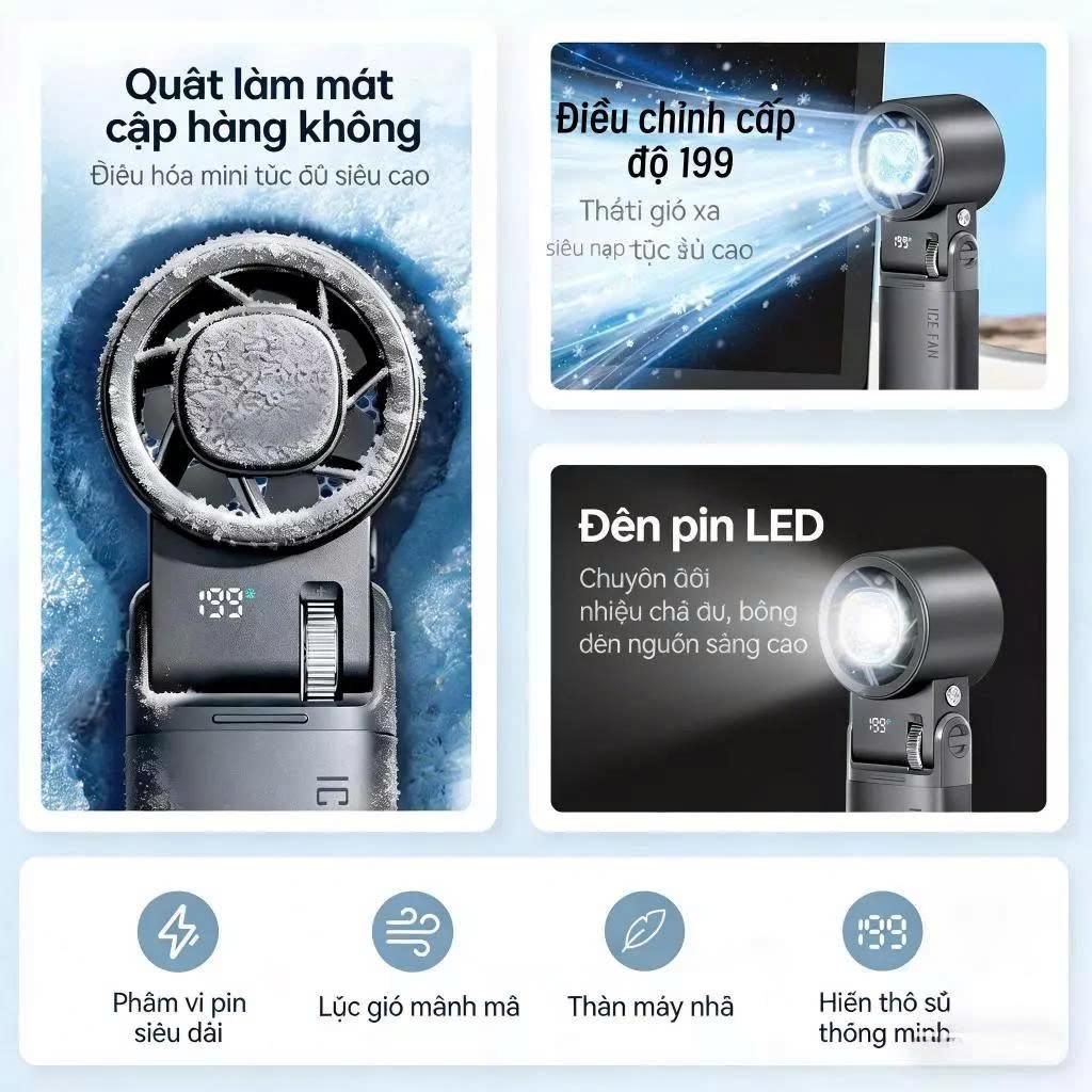 Quạt Cầm Tay Mini Sò Lạnh MEXI Dung Lượng 6000mAH Làm Mát Sò Lạnh 199 Tốc Độ Gió Gấp Gọn Tặng Kèm Dây Đeo | BigBuy360 - bigbuy360.vn