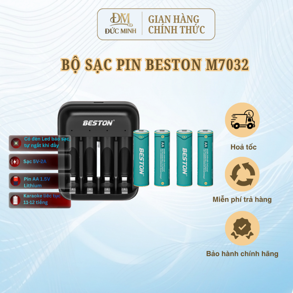Bộ sạc pin Beston M7032 phù hợp cho cả pin 2A 3A 1.5V
