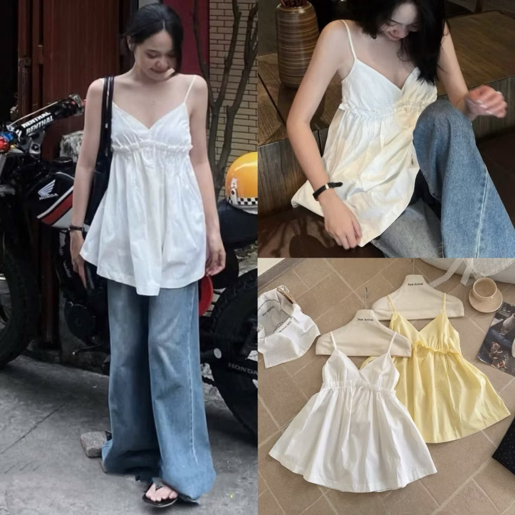 [Hàng sẵn] Áo hai dây thô cổ V dáng xoè Minchu Top | BigBuy360 - bigbuy360.vn