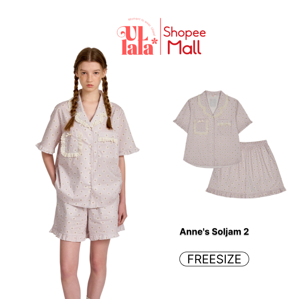 Ullala Pajamas Annes Soljam cổ V Bộ ngủ mặc nhà nữ ngắn tay Freesize