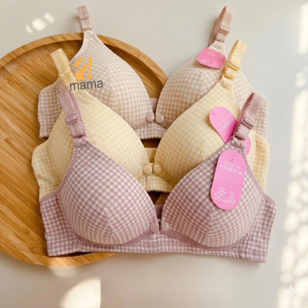 226_Combo 3 áo lót bầu và sau sinh kẻ CARO chống chảy xệ 2mama, mềm mịn, co giãn tốt, có cúc mở cho 