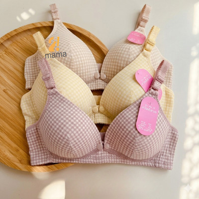 226_Combo 3 áo lót bầu và sau sinh kẻ CARO chống chảy xệ 2mama, mềm mịn, co giãn tốt, có cúc mở cho bé ti, Hàng loại 1