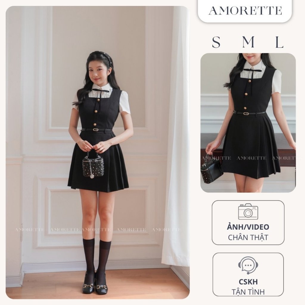 Đầm/ váy yếm form xoè cổ vuông tôn dáng - Không kèm sơ mi (Nora Dress)- Amorette