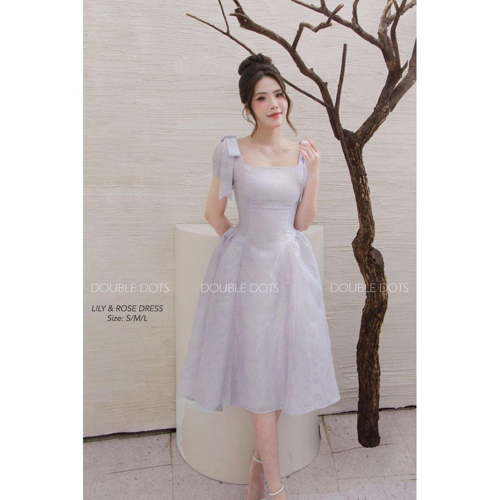 Double Dots- Váy Lily& Rose tím nhạt, Mint& Rosé xanh nhạt nơ vai