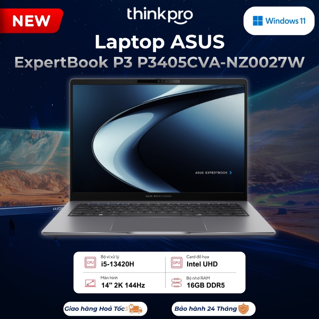 Laptop văn phòng ASUS ExpertBook P3 P3405CVA-NZ0027W Intel Core i5 13420H 2.1GHz | 16GB | 512GB | 14