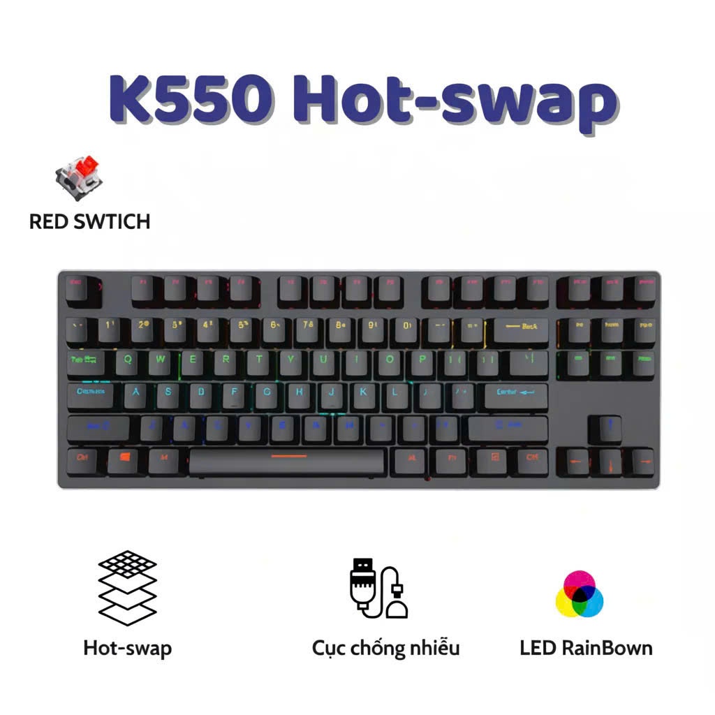 Bàn phím cơ Gaming K550 Ziyou V4 Red Switch - Có Hot-swap TKL 87 phím , LED Rainbow , chống nước