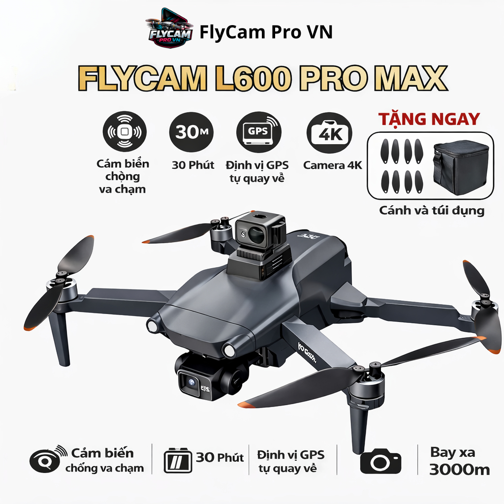 Drone Flycam L600 Pro Max,gimbal,cảm biến tránh va chạm, camera kép 4K, GPS, Bảo hành 1 Đổi 1