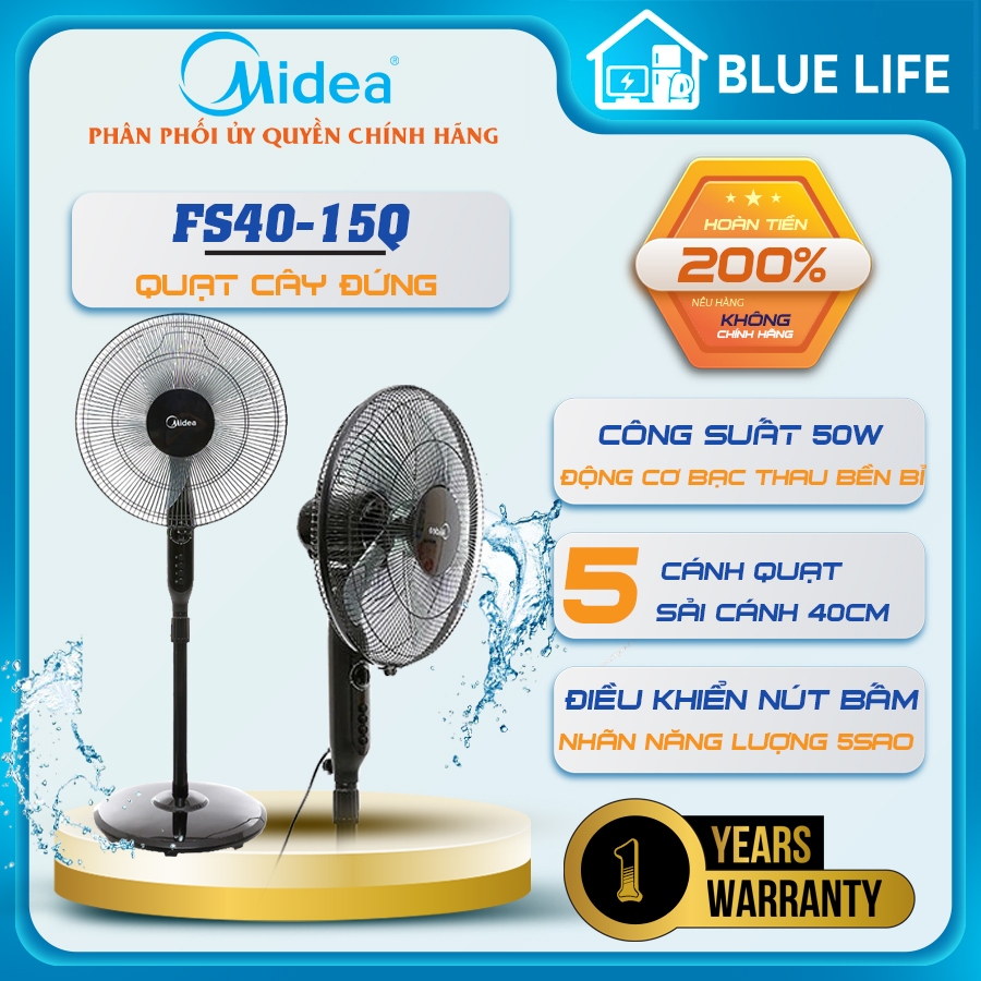 Quạt Đứng Midea FS40-15Q, 5 Cánh 40Cm, Động Cơ Bạc Thau, Hàng Chính Hãng