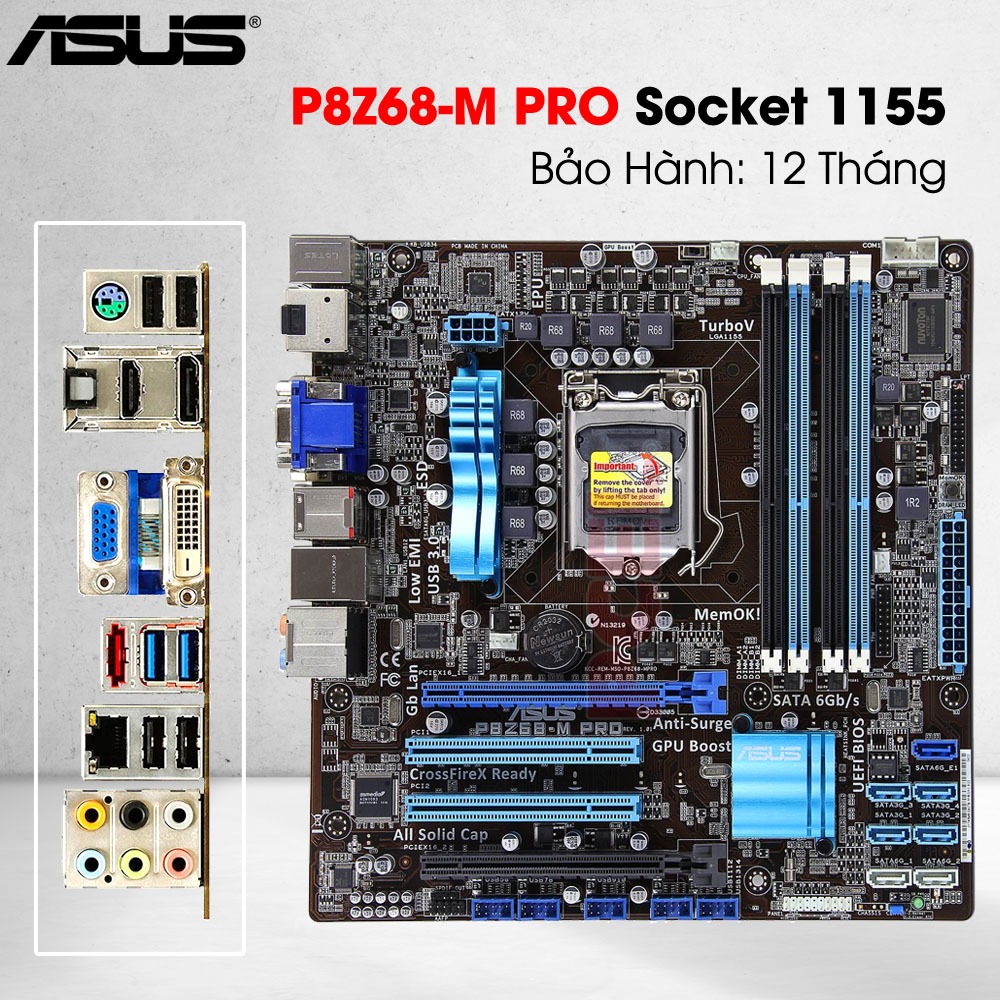 Main ASUS P8Z68-M PRO 1155 DDR3 mATX – Hỗ Trợ i7 3770 i5 3470 – SATA3 USB3 HDMI. Zin đẹp. Bảo hành: 