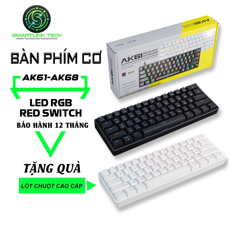 Smartlink Tech Bàn phím cơ Xstar AK61 Red Switch Gõ Cực Êm Kết nối Type C- Bảo Hành 12 Tháng