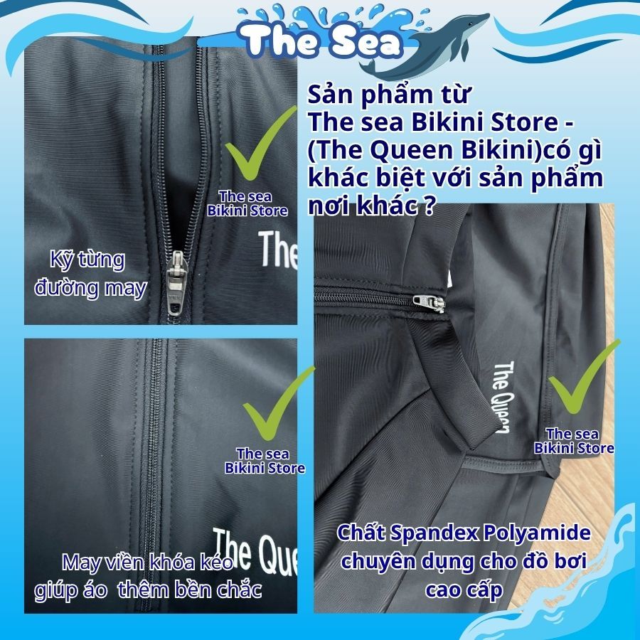 Đồ bơi nữ Ninja đi biển 2 mảnh bikini kín đáo chống nắng áo dài tay phối khóa zip kéo quần dài và váy dài The Sea 047 | BigBuy360 - bigbuy360.vn