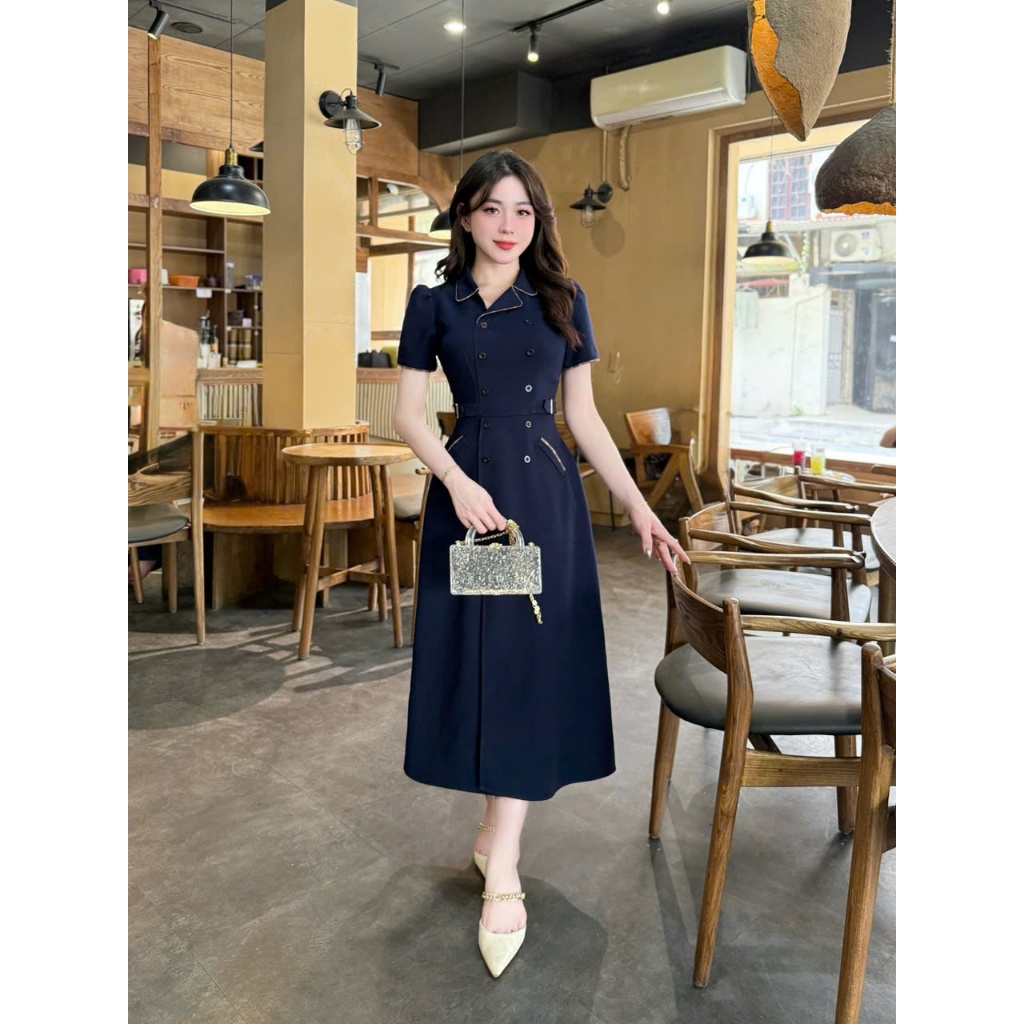 TY73 - Váy Thiết Kế Evii dành cho nữ, Đầm thiết kế cổ Vest cách điệu, dáng A dài có xẻ trước