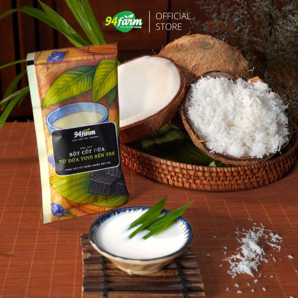 [Túi 50g] Bột Cốt Dừa 94farm Từ Dừa Tươi Bến Tre Nguyên liệu nấu chè, râu câu, sinh tố, trà sữa, cà 