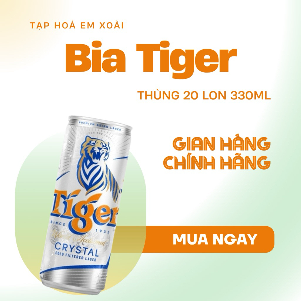 [ Bia ] Thùng 20 Lon Bia Tiger Crystal 330ml ( Bia Tiger Bạc )