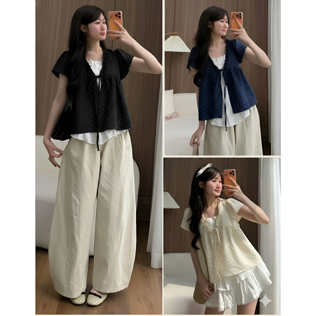 Áo 2 lớp HOA NHÍ viền bèo cộc tay có nơ ngực họa tiết phối ren Áo Kiểu Nữ Bigsize có size tới 100kg Huyền Lucy Bigsize | BigBuy360 - bigbuy360.vn