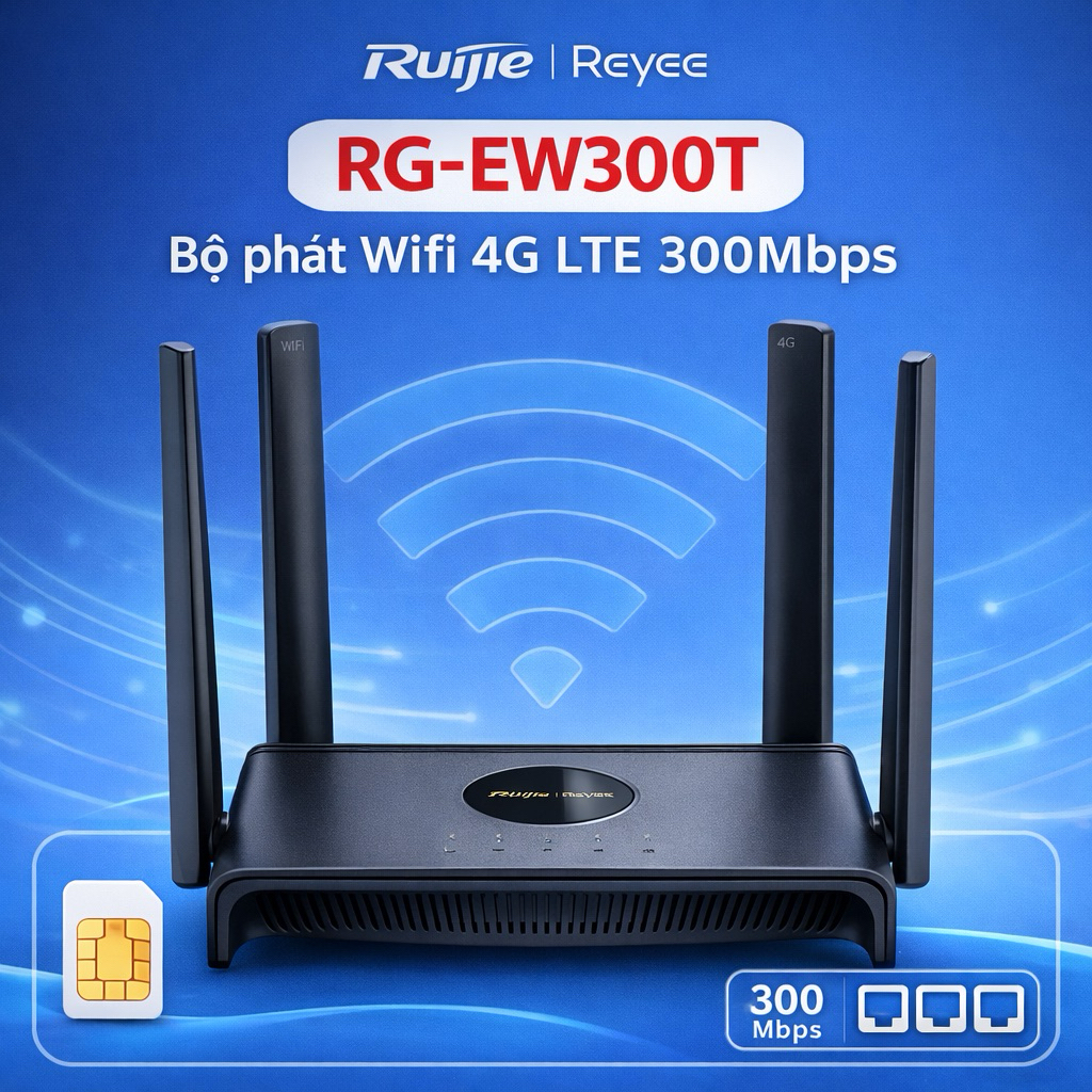Bộ phát Wifi SIM 4G Ruijie Reyee RG-EW300T N300 300Mbps Router 4G LTE Có Cổng LAN WAN