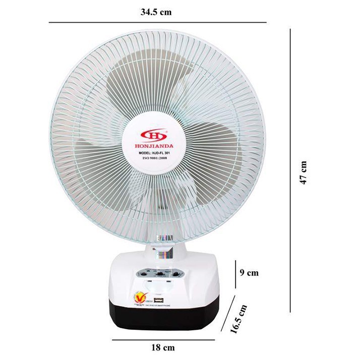 QUẠT SẠC TÍCH ĐIỆN CHÍNH HÃNG HONJIANDA HJD-FL301 LOẠI 1 BÌNH VÀ 2 BÌNH