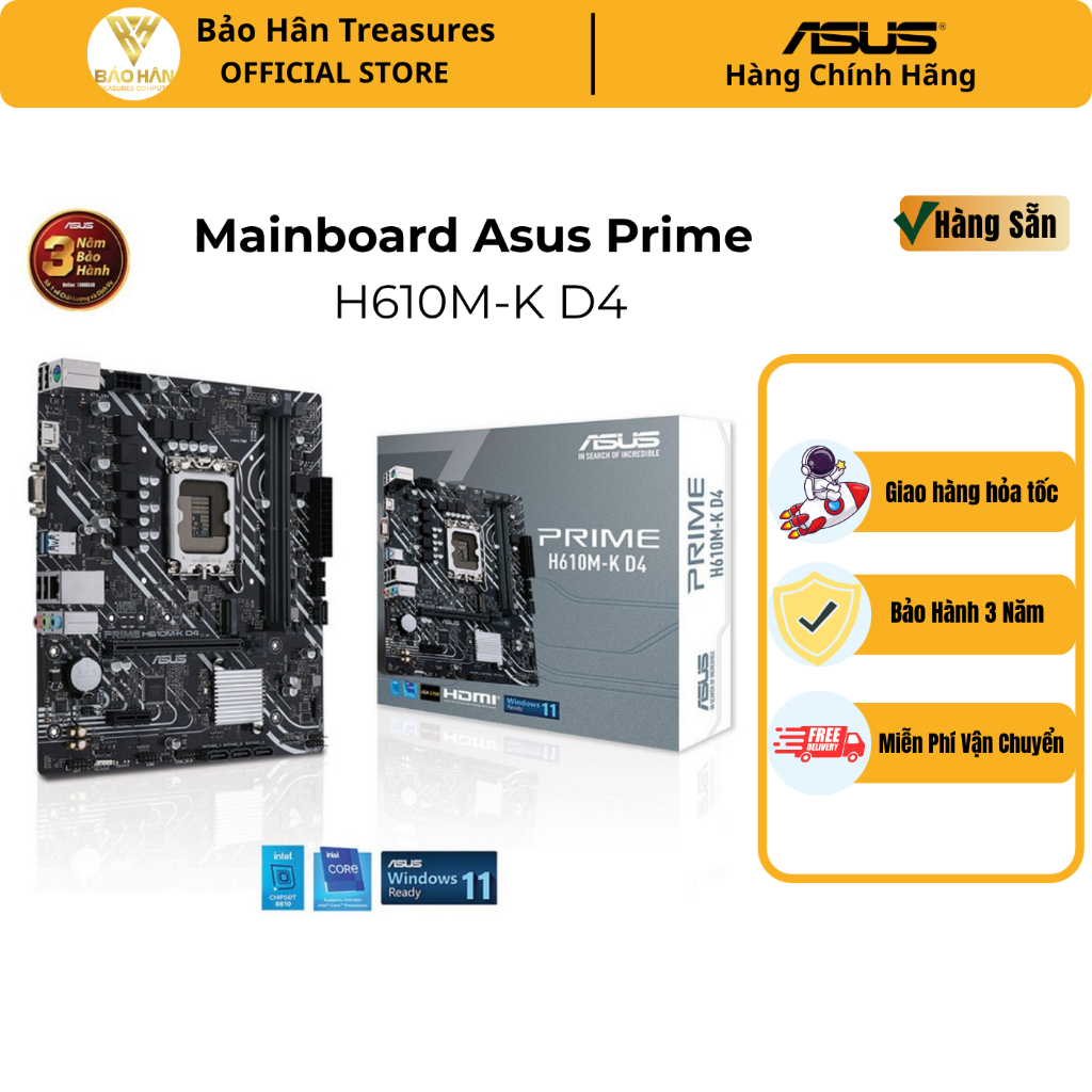 Mainboard Asus Prime H610M-K D4-SI - Hàng Chính Hãng