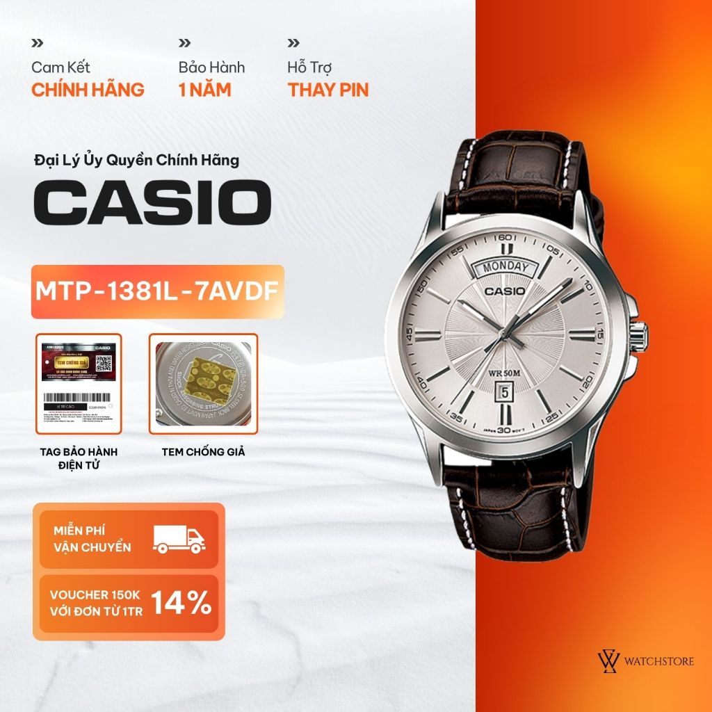 Đồng Hồ Nam Casio MTP-1381L-7AVDF Mặt Kính Khoáng 40mm  Dạ Quang Kháng Nước Dây Da Chính Hãng