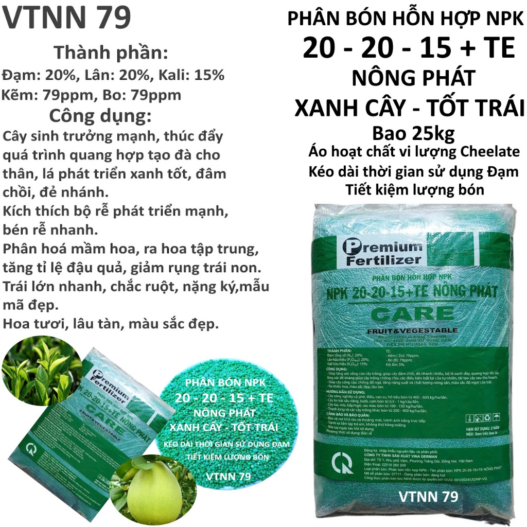BAO 25KG PHÂN BÓN NPK 20 20 15 + TE NÔNG PHÁT - XANH CÂY TỐT TRÁI